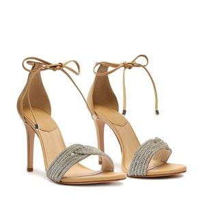 Schutz x Revolve Andy Leather Open Toe Heels, Size 8 New in Box w/Dust Bag